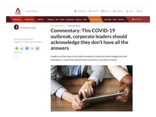 Channel News Asia Commentary: This COVID-19 outbreak, corporate leaders should acknowledge they don’t have all the answers